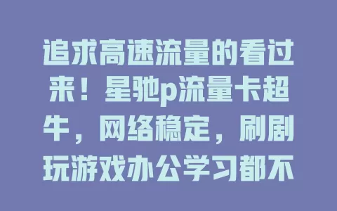 追求高速流量的看过来！星驰p流量卡超牛，网络稳定，刷剧玩游戏办公学习都不愁，畅享数字生活就靠它