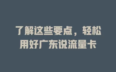 了解这些要点，轻松用好广东说流量卡