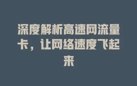 深度解析高速网流量卡，让网络速度飞起来