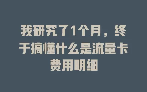 我研究了1个月，终于搞懂什么是流量卡费用明细