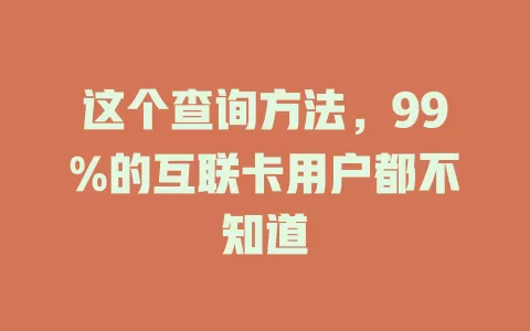 这个查询方法，99%的互联卡用户都不知道