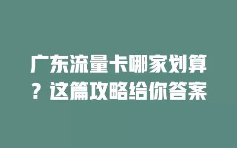 广东流量卡哪家划算？这篇攻略给你答案