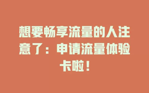 想要畅享流量的人注意了：申请流量体验卡啦！