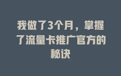 我做了3个月，掌握了流量卡推广官方的秘诀