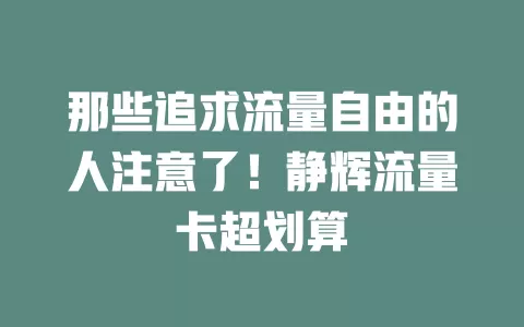 那些追求流量自由的人注意了！静辉流量卡超划算