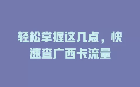 轻松掌握这几点，快速查广西卡流量