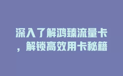 深入了解鸿臻流量卡，解锁高效用卡秘籍