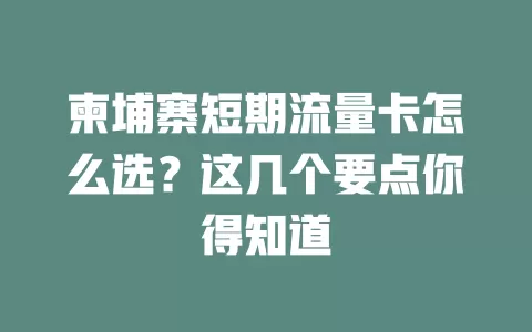 柬埔寨短期流量卡怎么选？这几个要点你得知道