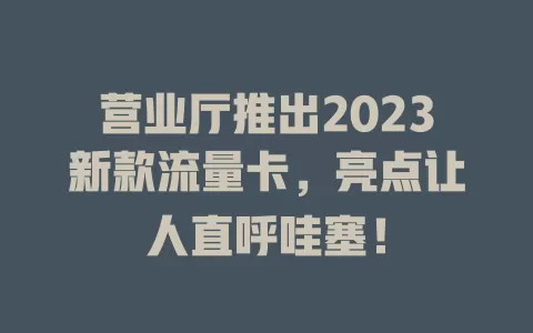 营业厅推出2023新款流量卡，亮点让人直呼哇塞！