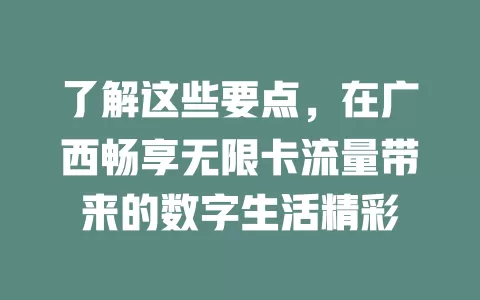 了解这些要点，在广西畅享无限卡流量带来的数字生活精彩