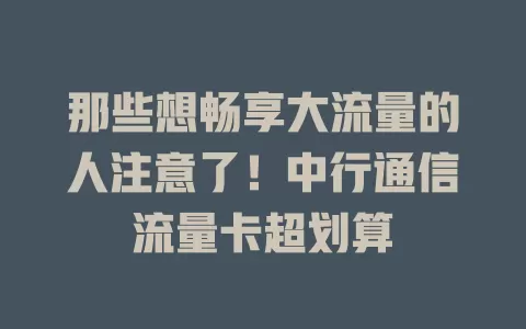 那些想畅享大流量的人注意了！中行通信流量卡超划算
