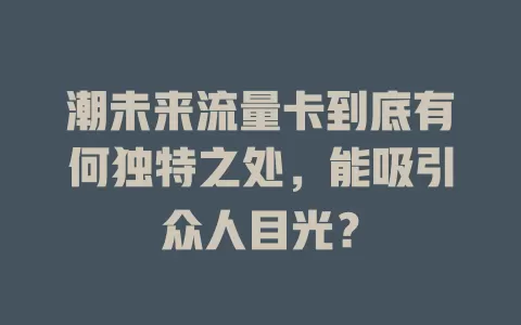 潮未来流量卡到底有何独特之处，能吸引众人目光？