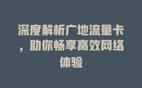 深度解析广地流量卡，助你畅享高效网络体验