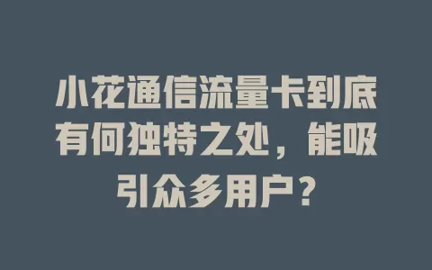小花通信流量卡到底有何独特之处，能吸引众多用户？