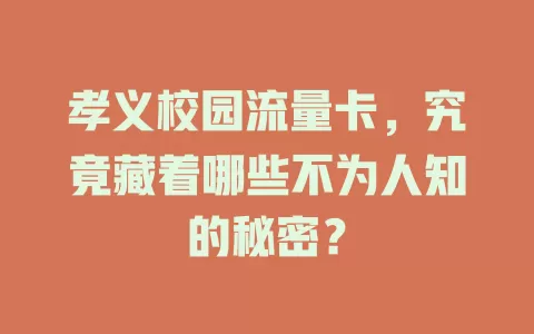 孝义校园流量卡，究竟藏着哪些不为人知的秘密？