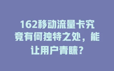 162移动流量卡究竟有何独特之处，能让用户青睐？