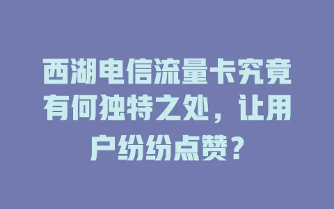 西湖电信流量卡究竟有何独特之处，让用户纷纷点赞？