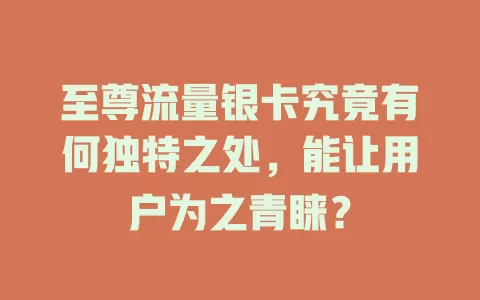 至尊流量银卡究竟有何独特之处，能让用户为之青睐？