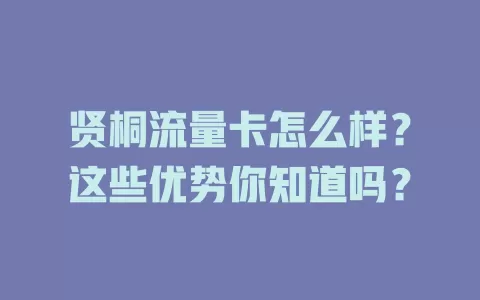 贤桐流量卡怎么样？这些优势你知道吗？