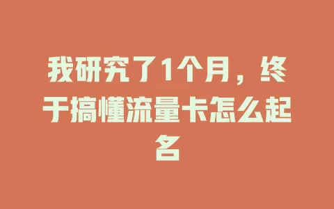 我研究了1个月，终于搞懂流量卡怎么起名
