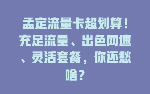 孟定流量卡超划算！充足流量、出色网速、灵活套餐，你还愁啥？