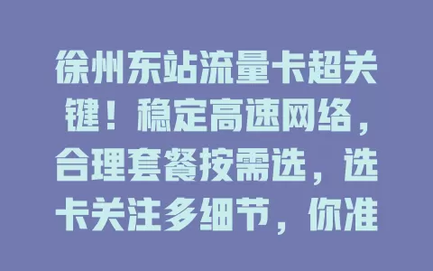 徐州东站流量卡超关键！稳定高速网络，合理套餐按需选，选卡关注多细节，你准备好挑一张了吗？