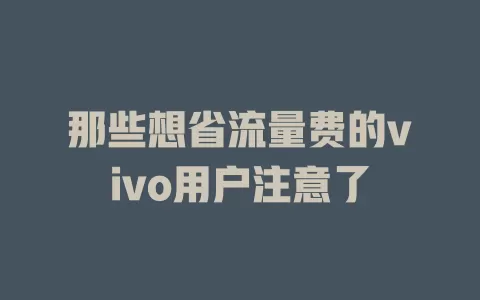 那些想省流量费的vivo用户注意了