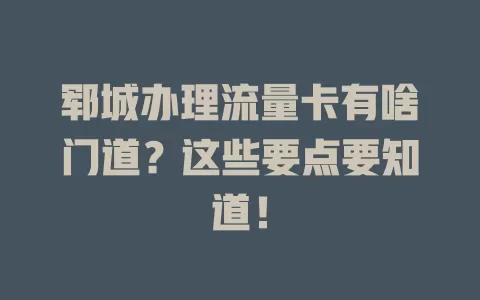 郓城办理流量卡有啥门道？这些要点要知道！