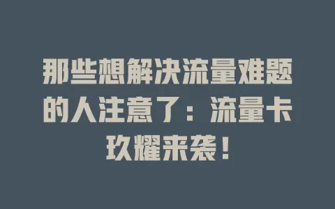 那些想解决流量难题的人注意了：流量卡玖耀来袭！