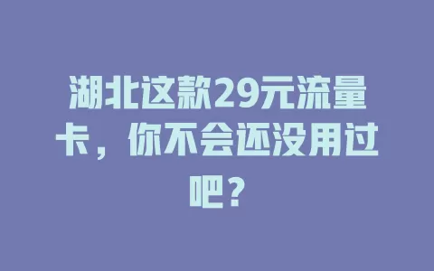 湖北这款29元流量卡，你不会还没用过吧？