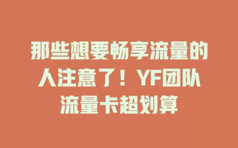 那些想要畅享流量的人注意了！YF团队流量卡超划算