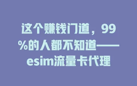 这个赚钱门道，99%的人都不知道——esim流量卡代理