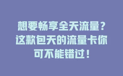 想要畅享全天流量？这款包天的流量卡你可不能错过！