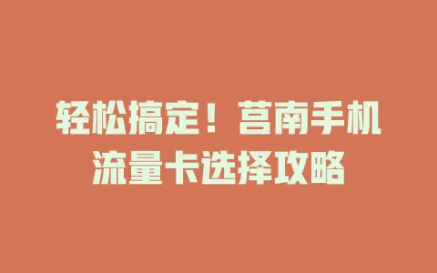 轻松搞定！莒南手机流量卡选择攻略