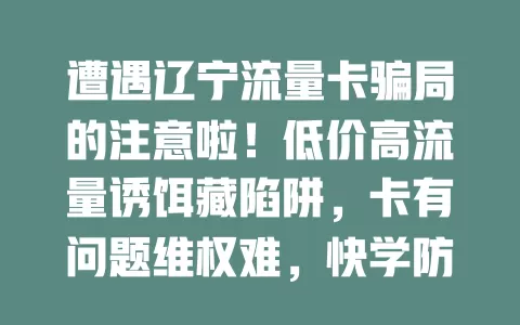遭遇辽宁流量卡骗局的注意啦！低价高流量诱饵藏陷阱，卡有问题维权难，快学防骗法护权益
