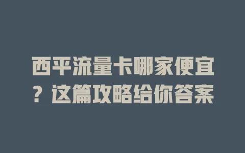 西平流量卡哪家便宜？这篇攻略给你答案