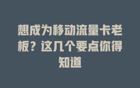 想成为移动流量卡老板？这几个要点你得知道