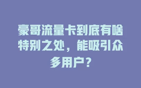 豪哥流量卡到底有啥特别之处，能吸引众多用户？