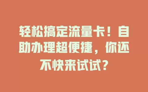 轻松搞定流量卡！自助办理超便捷，你还不快来试试？