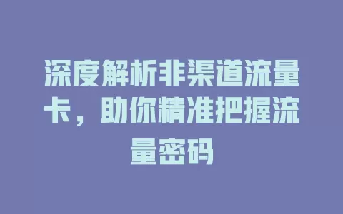 深度解析非渠道流量卡，助你精准把握流量密码