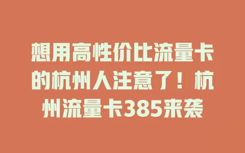 想用高性价比流量卡的杭州人注意了！杭州流量卡385来袭