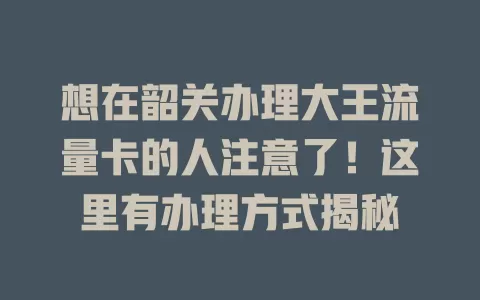 想在韶关办理大王流量卡的人注意了！这里有办理方式揭秘