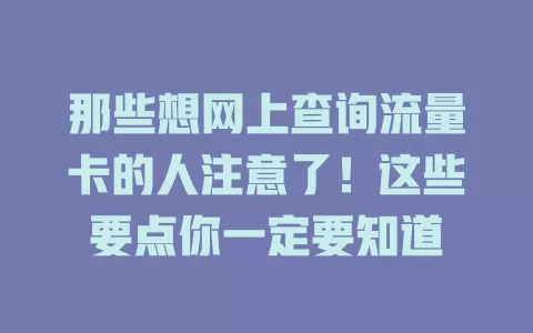 那些想网上查询流量卡的人注意了！这些要点你一定要知道