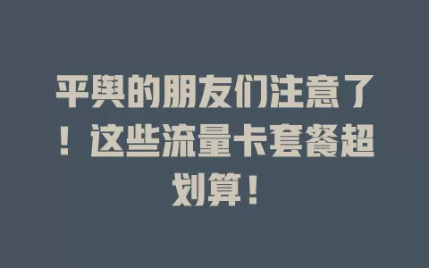 平舆的朋友们注意了！这些流量卡套餐超划算！