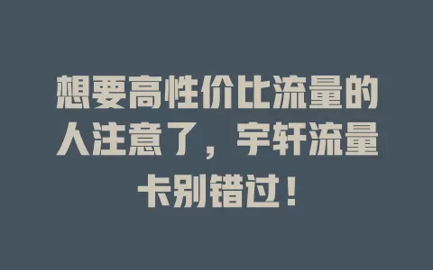 想要高性价比流量的人注意了，宇轩流量卡别错过！