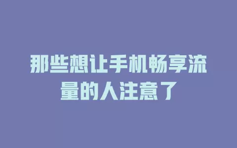 那些想让手机畅享流量的人注意了