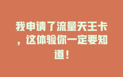 我申请了流量天王卡，这体验你一定要知道！