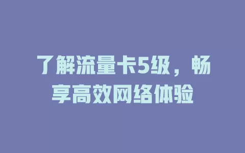 了解流量卡5级，畅享高效网络体验