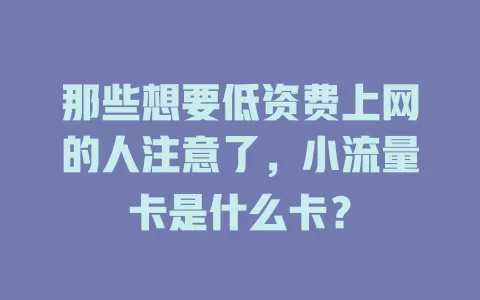 那些想要低资费上网的人注意了，小流量卡是什么卡？