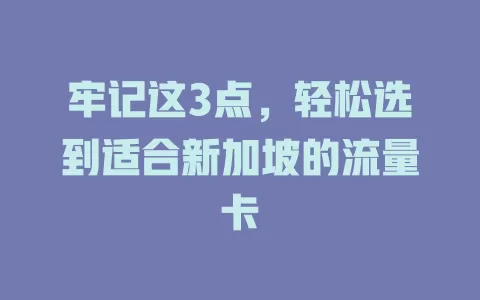 牢记这3点，轻松选到适合新加坡的流量卡